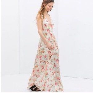 Zara Floral Maxi Dress - Cream and Pink